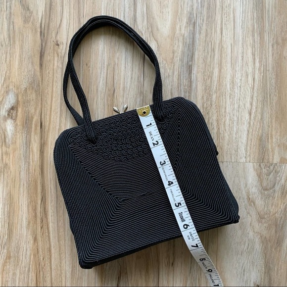 VINTAGE 1940s Black Corde Handbag by Gold Seal - Retro Handbag - Picture 9 of 15